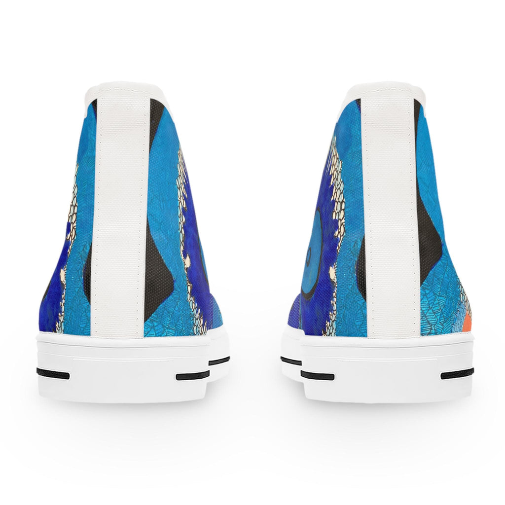 Blue Abstract Eye Pattern High Top Sneakers | Artistic Canvas Shoes