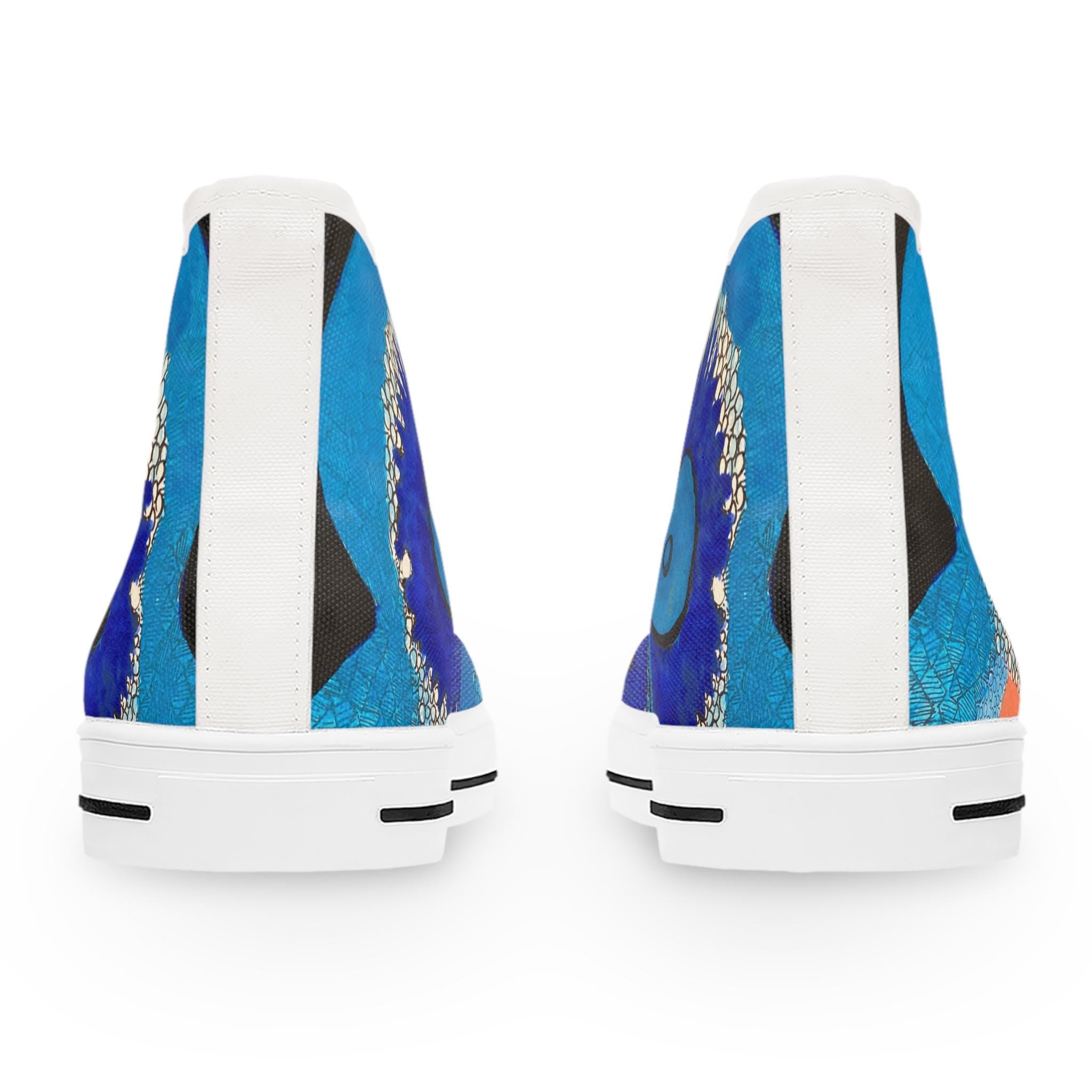 Blue Abstract Eye Pattern High Top Sneakers | Artistic Canvas Shoes