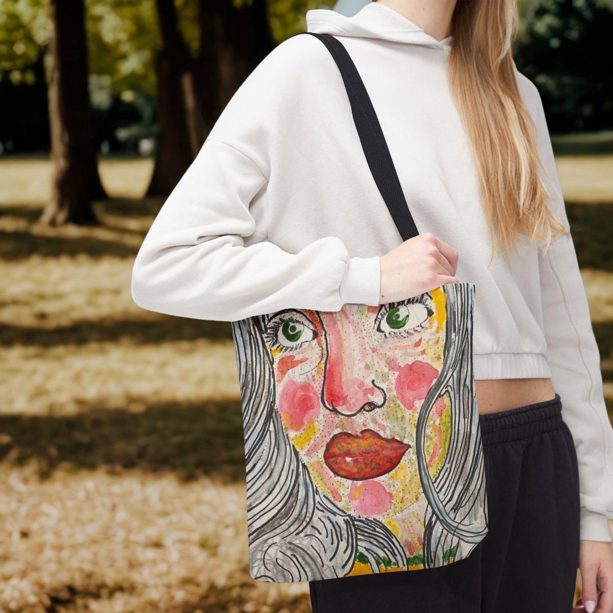 Hand-Painted Woman Portrait Tote Bag | Artistic Watercolor Face Print