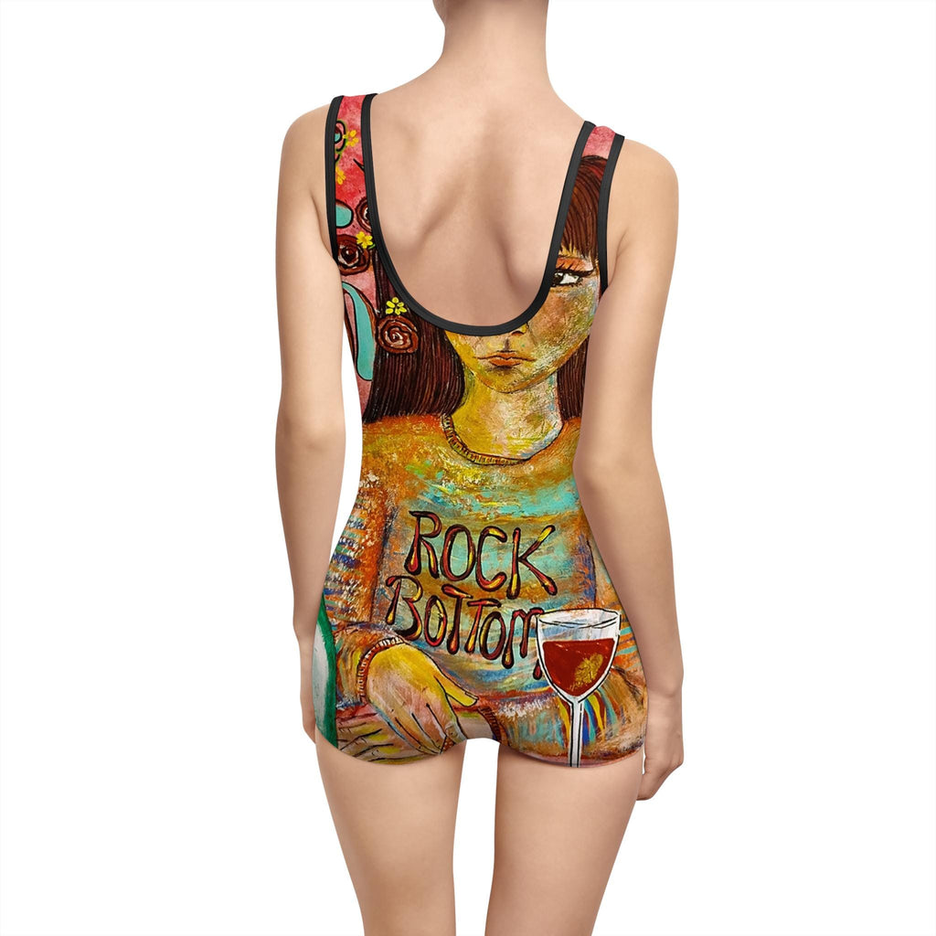 Rock Bottom Illustration Swimsuit | Vintage Art Graphic One-Piece
