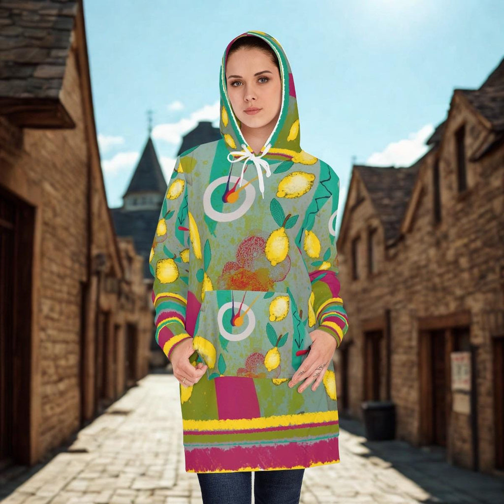 Lemon Branches Hoodie Dress | Allover Print Citrus Pattern