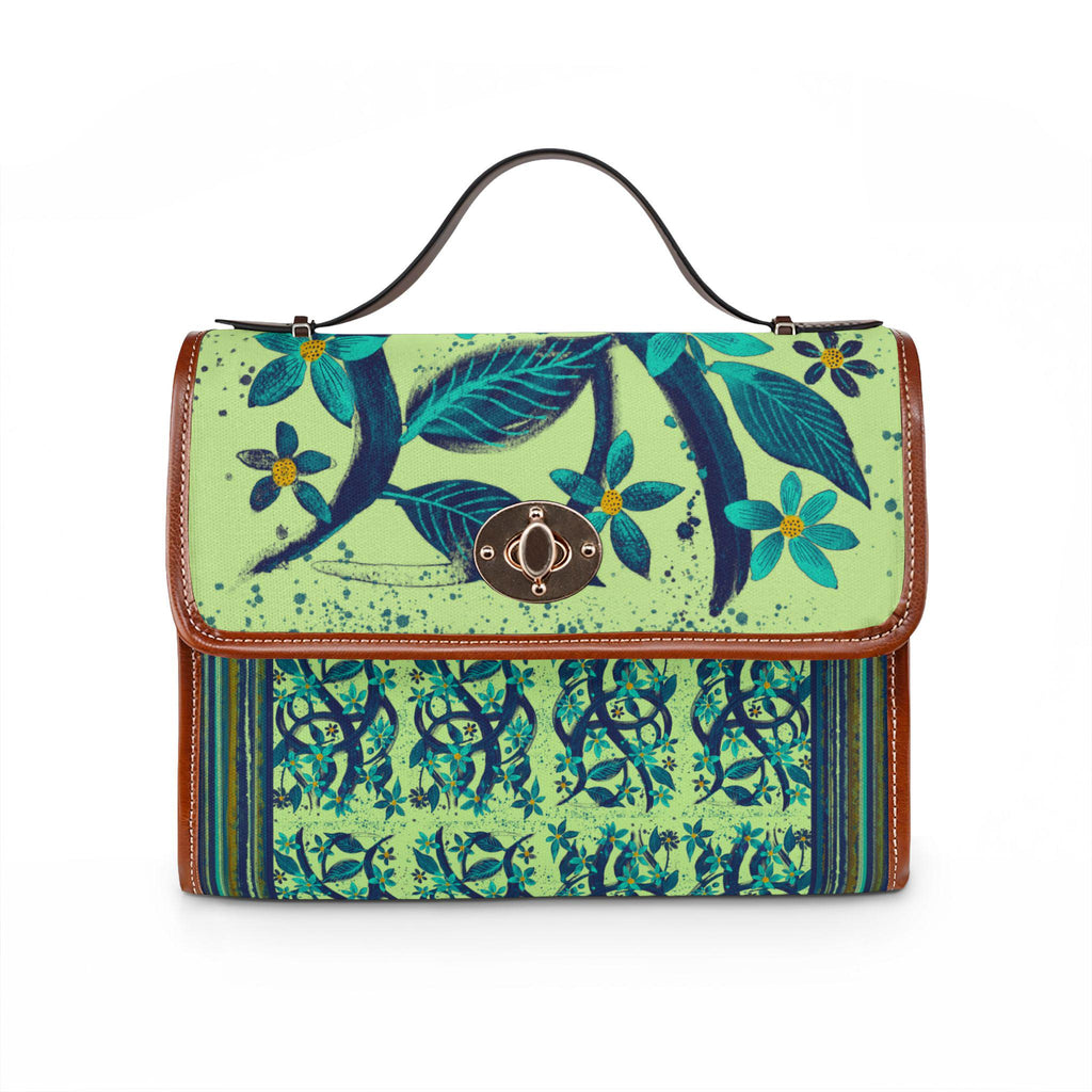 Teal Floral Pattern Waterproof Canvas Bag | Floral Satchel