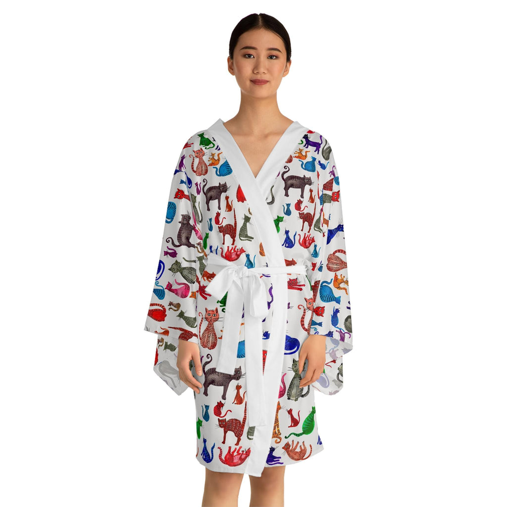 Colorful Cat Pattern Long Sleeve Kimono Robe | Rainbow Cats Print