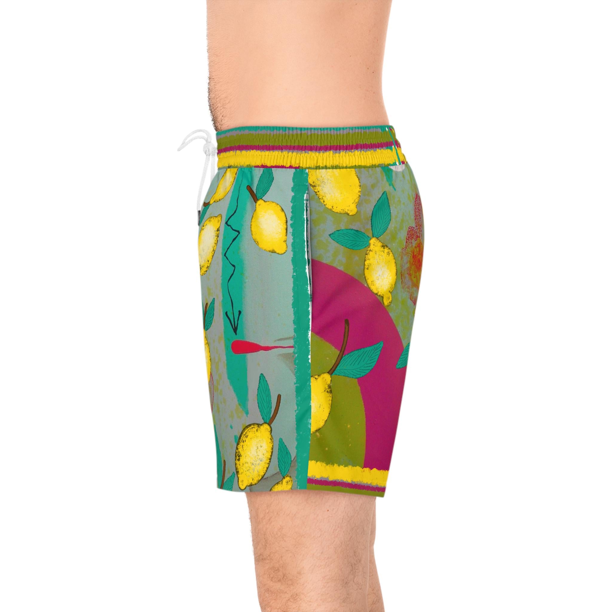 Lemon Pattern Swim Shorts | Tropical Citrus Print