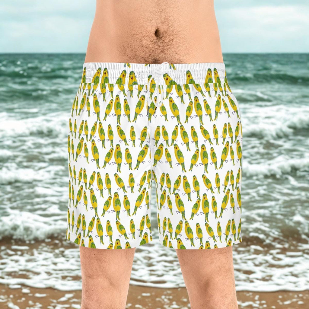 Green Budgie Parrot Pattern Swim Shorts | All-Over Print