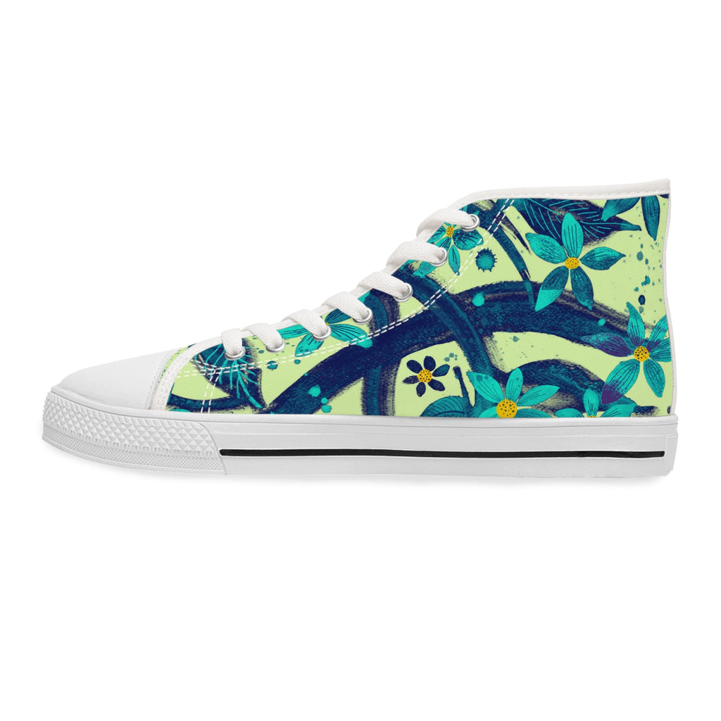 Teal Floral Hand-Painted High Top Sneakers | Artsy Canvas Shoes