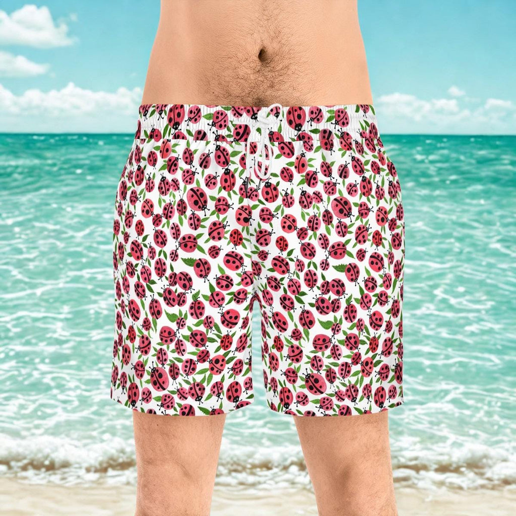 Men's Ladybug Pattern Swim Shorts | Mid-Length Beachwear, Summer Fun
