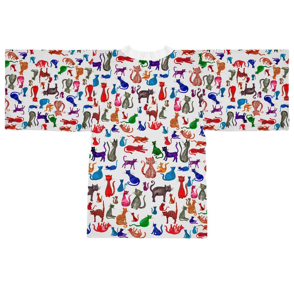 Colorful Cat Pattern Long Sleeve Kimono Robe | Rainbow Cats Print