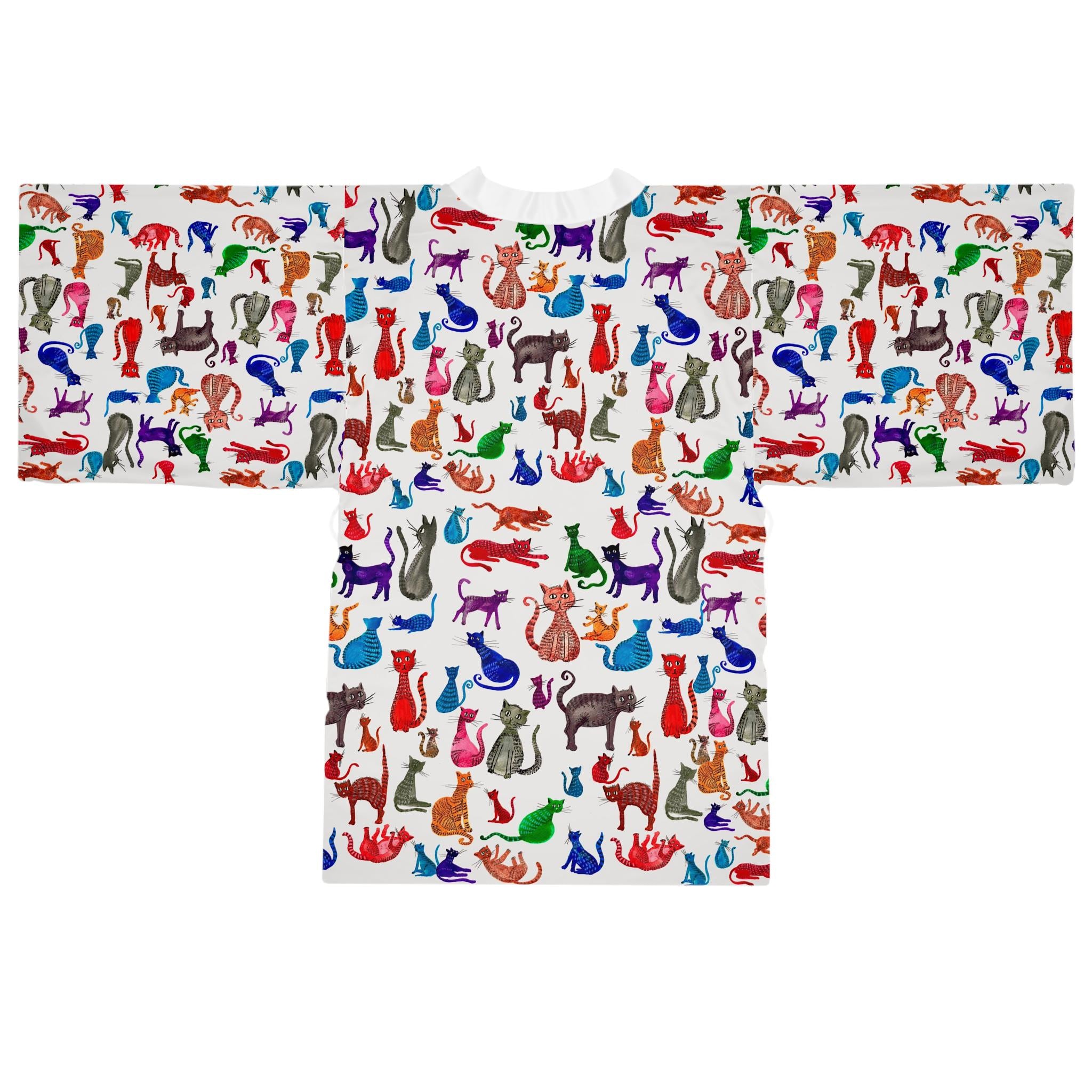 Colorful Cat Pattern Long Sleeve Kimono Robe | Rainbow Cats Print