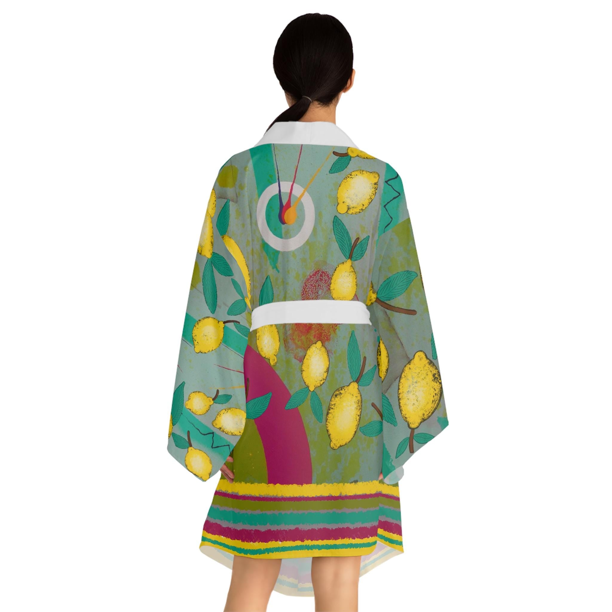 Lemon Grove Kimono Robe Long Sleeve | Citrus Pattern AOP