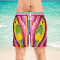 Hand-Painted Budgie Bird Print Swim Shorts | Mid-Length Beach Trunks