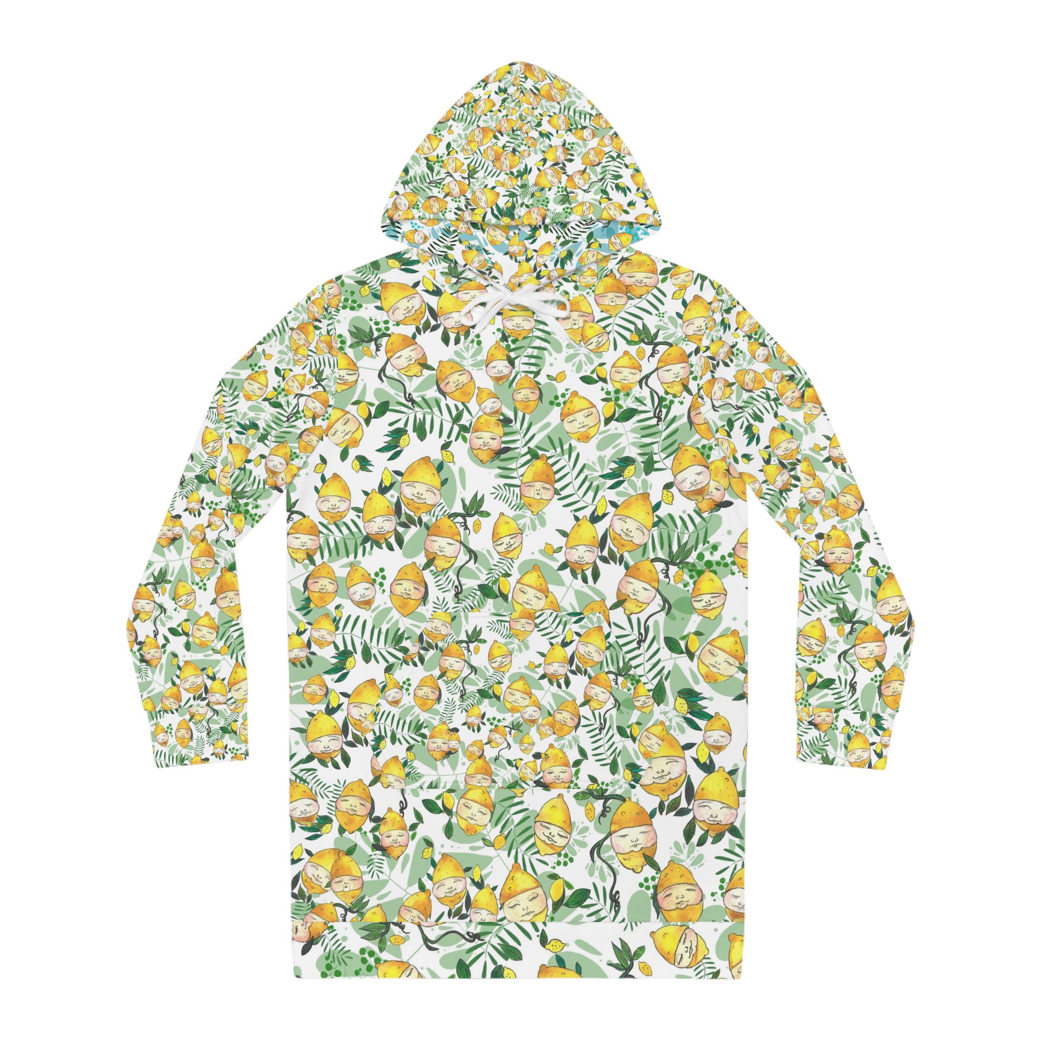 Lemon Allover Print Hoodie Dress | Lemon Heads Sleeves, Retro Vanity Illustration