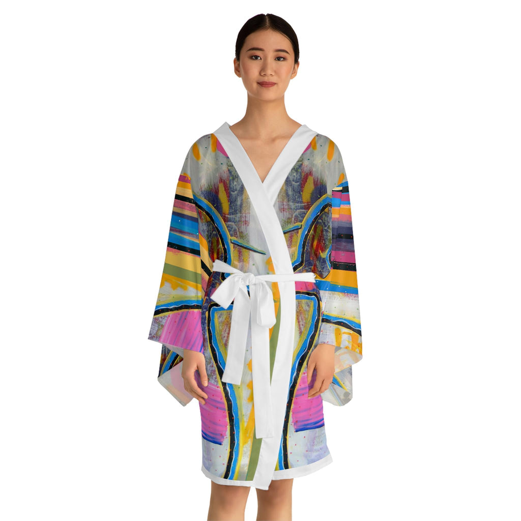 Colorful Abstract Bird Kimono Robe | Long Sleeve Printed Kimono