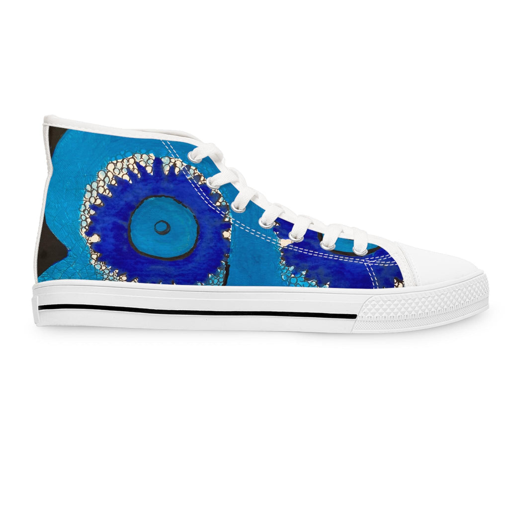 Blue Abstract Eye Pattern High Top Sneakers | Artistic Canvas Shoes