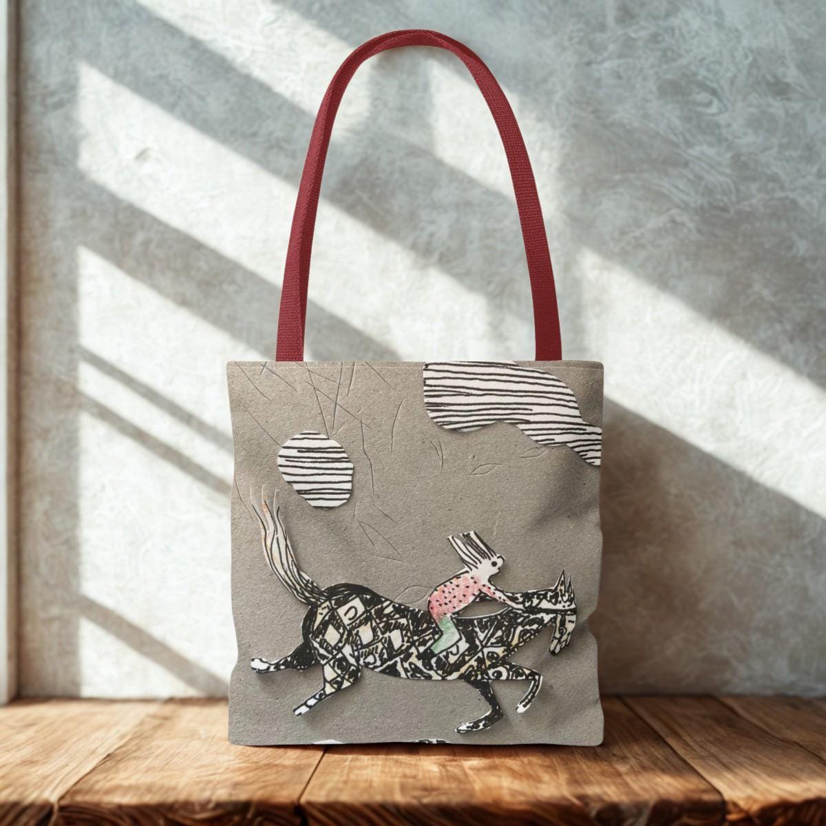 Whimsical Girl and Running Horse Tote | Illustrated Art Tote