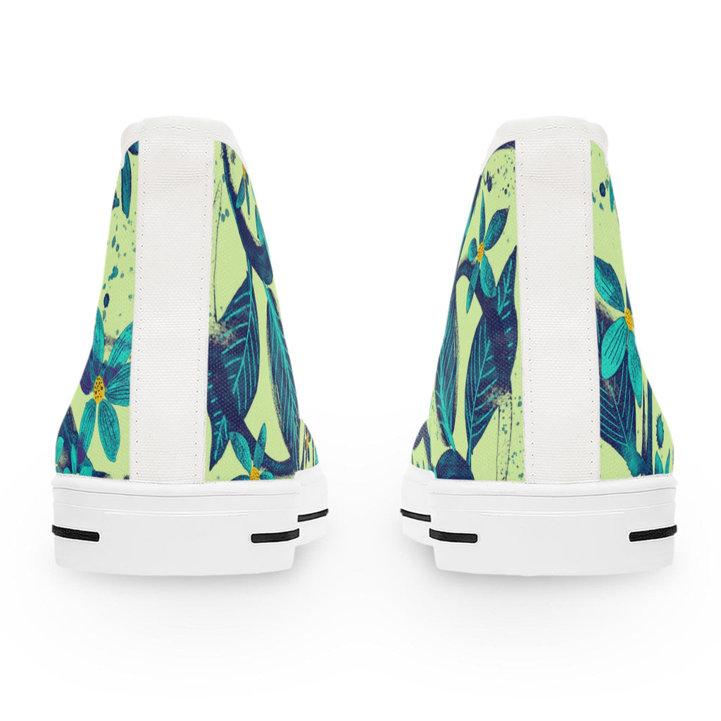Teal Floral Hand-Painted High Top Sneakers | Artsy Canvas Shoes