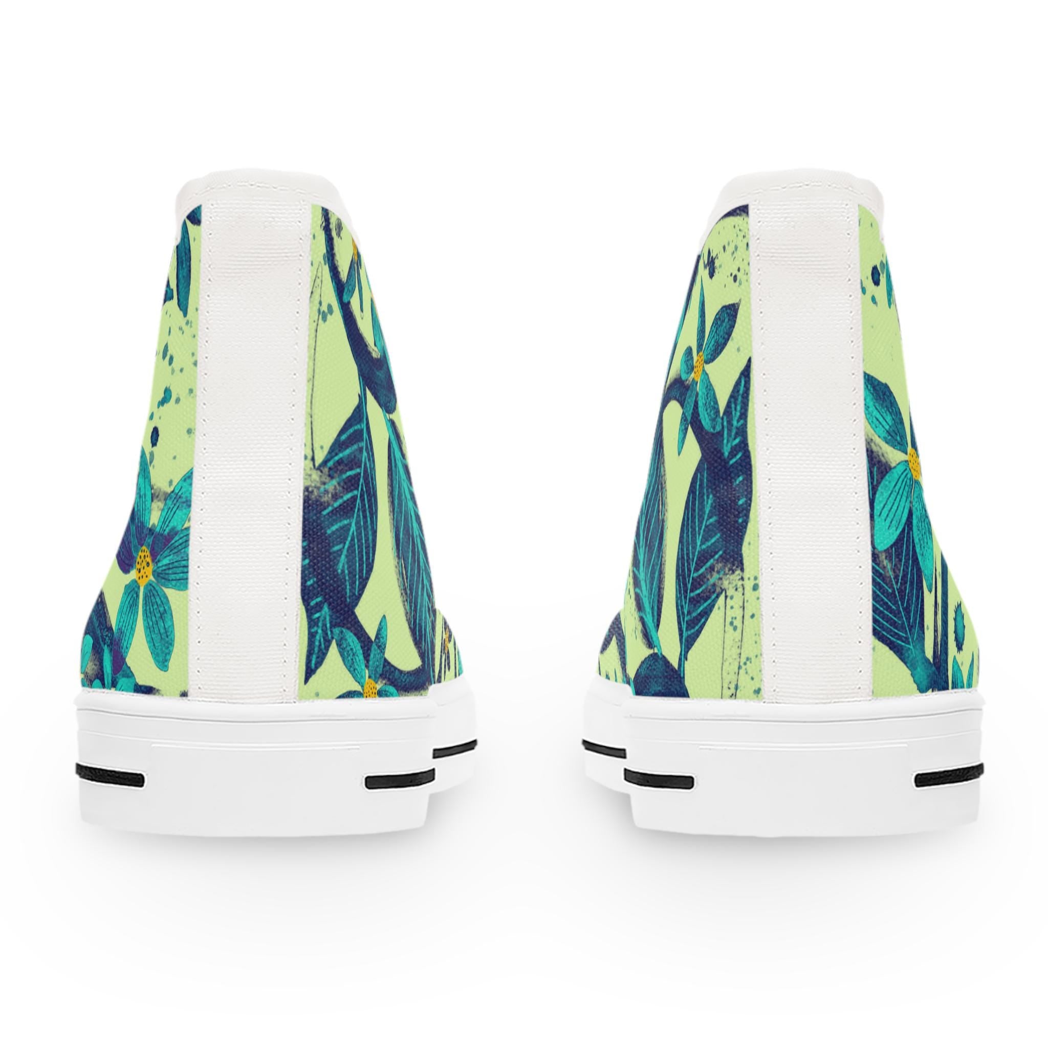 Teal Floral Hand-Painted High Top Sneakers | Artsy Canvas Shoes