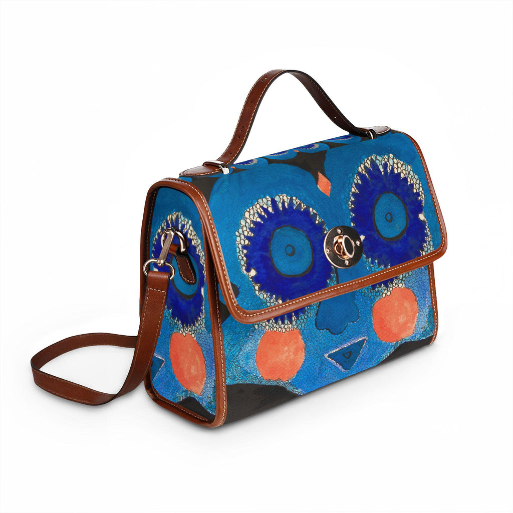 Blue Abstract Face Canvas Bag | Waterproof Art Tote, Surreal Floral Eyes