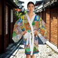 Whimsical Vintage Market Illustration Kimono Robe | All-Over Print